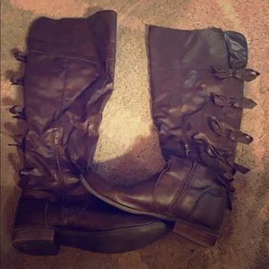 Brown Bow Back Riding Boots